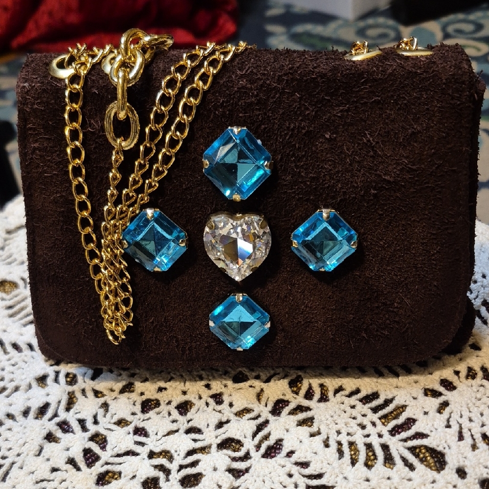 Chic Brown Suede With Gems Mini Bag with Gold Chain Can Be Shoulder Or Crossbody